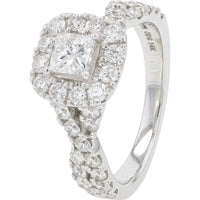 14K White Gold Halo Bridal Set with Princess Cut Center Diamond and Round Accent Stones - 2.00 Carat Total Diamond Weight