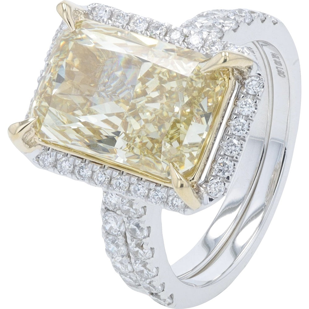 14K White Gold Halo Bridal Set with Radiant Cut Yellow Lab Grown Diamond - 6.75 Carat Total Diamond Weight