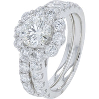 14K White Gold Halo Bridal Set with Round Lab Grown Diamonds - 3.00 Carat Total Diamond Weight