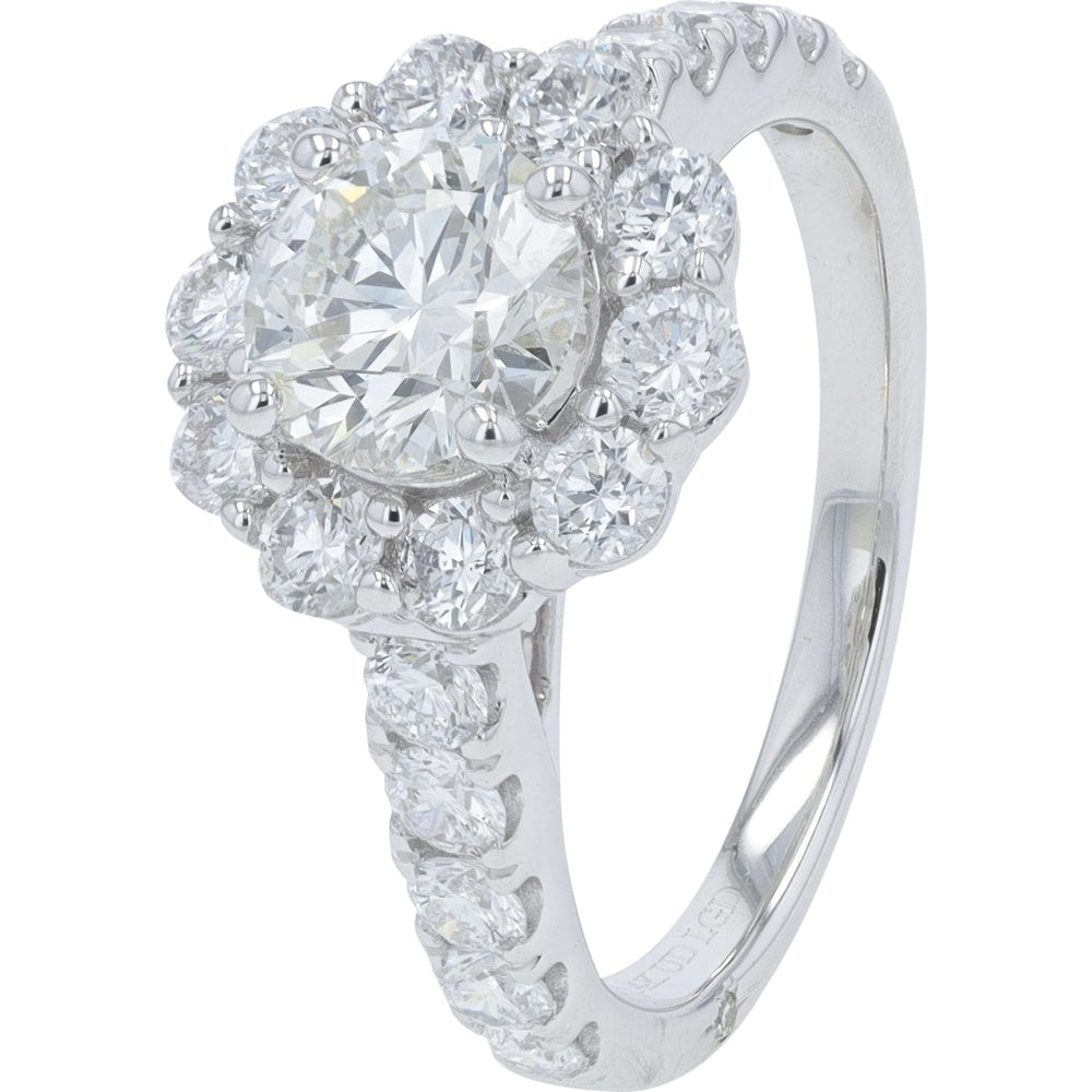 14K White Gold Halo Bridal Set with Round Lab Grown Diamonds - 3.00 Carat Total Diamond Weight
