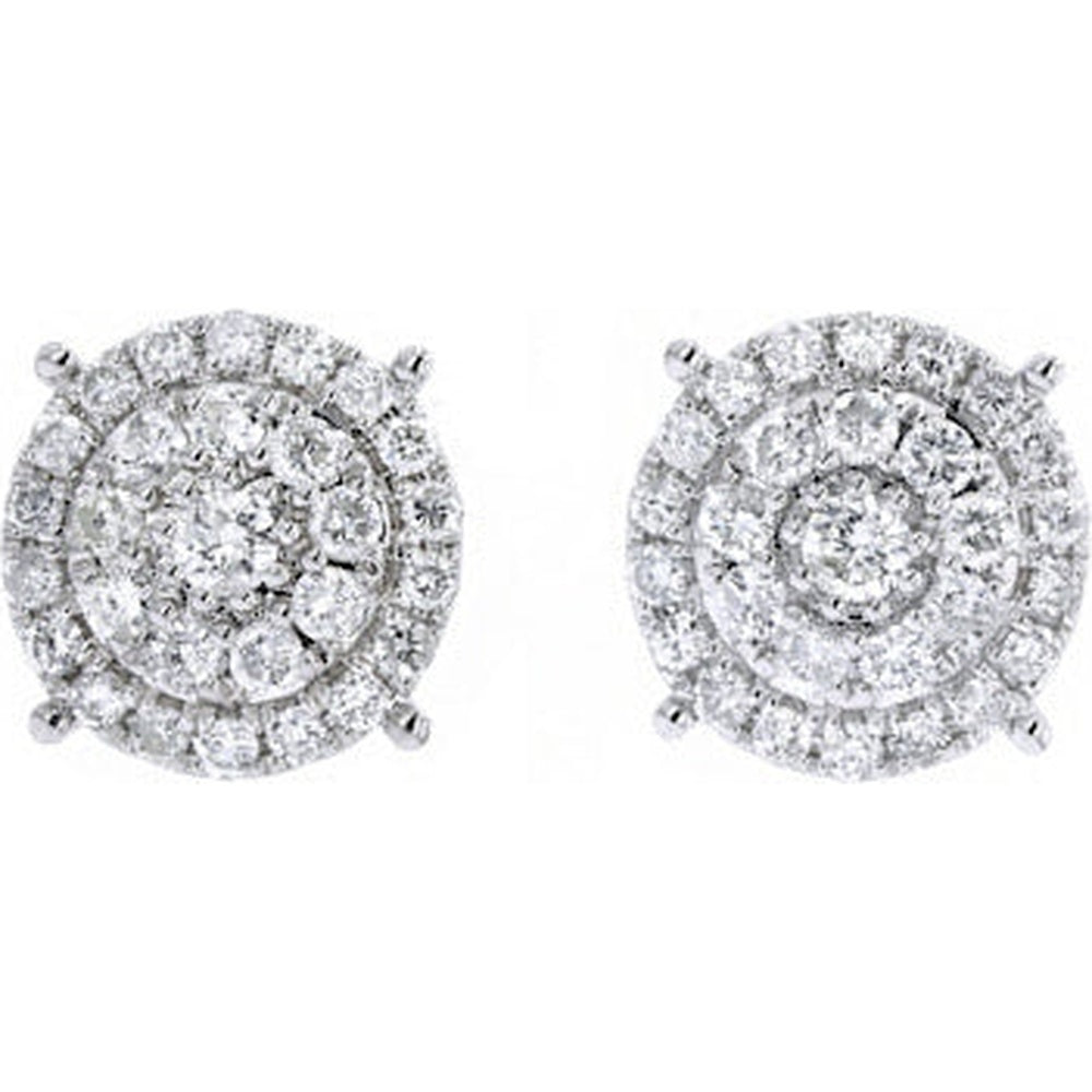 14K White Gold Halo Cluster Diamond Stud Earrings with Round Brilliant Diamonds - 1.20 Carat Total Diamond Weight
