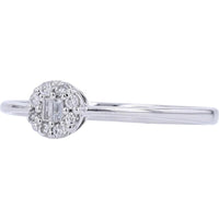 14K White Gold Halo Cluster Ring with Baguette and Round Diamonds - 0.10 Carats Total Diamond Weight