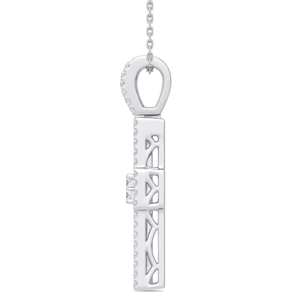 14K White Gold Halo Cross Pendant with Channel-Set Baguette and Round Diamonds - 0.87 Carat Total Diamond Weight by Auriventus