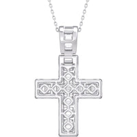 14K White Gold Halo Cross Pendant with Channel-Set Baguette and Round Diamonds - 0.87 Carat Total Diamond Weight by Auriventus