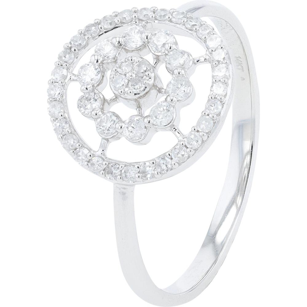 14K White Gold Halo Design Diamond Ring with Double Circle Accent - 0.30 Carats Total Diamond Weight
