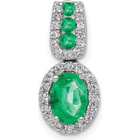 14K White Gold Halo Diamond and Oval Emerald Pendant - 0.75 Carat Emerald, 0.01 Carat Total Diamond Weight by Lumare Gioia