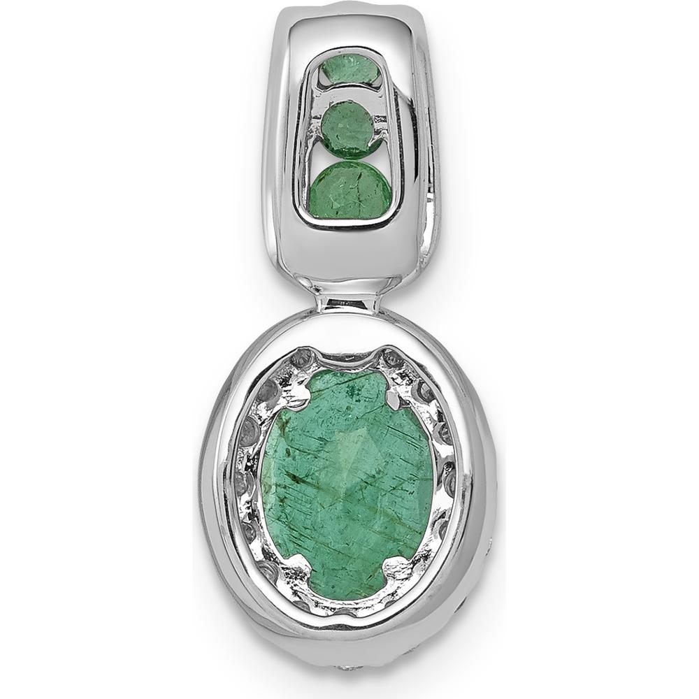 14K White Gold Halo Diamond and Oval Emerald Pendant - 0.75 Carat Emerald, 0.01 Carat Total Diamond Weight by Lumare Gioia