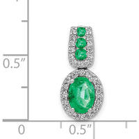 14K White Gold Halo Diamond and Oval Emerald Pendant - 0.75 Carat Emerald, 0.01 Carat Total Diamond Weight by Lumare Gioia