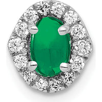 14K White Gold Halo Diamond and Oval Emerald Pendant with Rhodium Plating - 0.73 Carat Emerald, 0.035 Carat Diamonds by Monteluci Fine Jewelry
