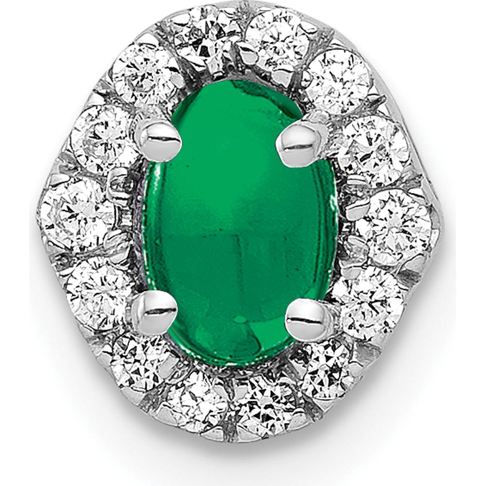 14K White Gold Halo Diamond and Oval Emerald Pendant with Rhodium Plating - 0.73 Carat Emerald, 0.035 Carat Diamonds by Monteluci Fine Jewelry