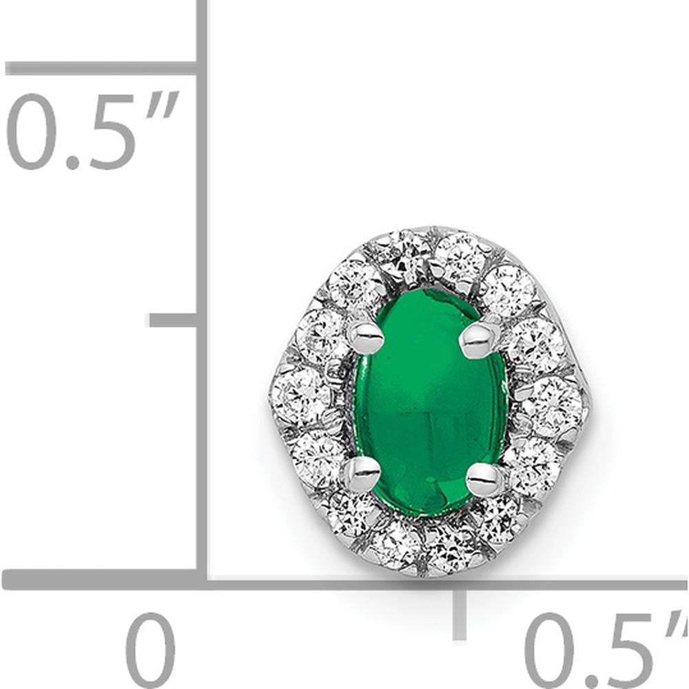 14K White Gold Halo Diamond and Oval Emerald Pendant with Rhodium Plating - 0.73 Carat Emerald, 0.035 Carat Diamonds by Monteluci Fine Jewelry
