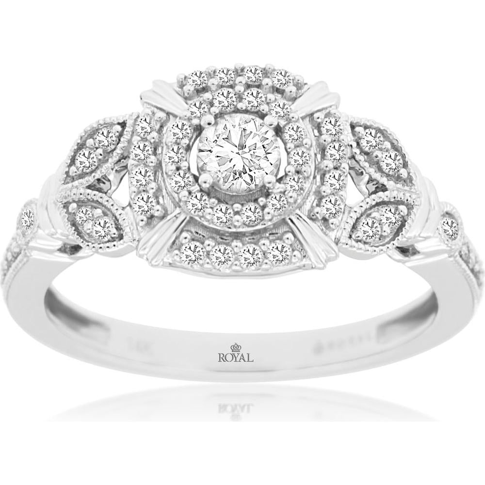 14K White Gold Halo Diamond Engagement Ring with 0.40 Carat Diamond