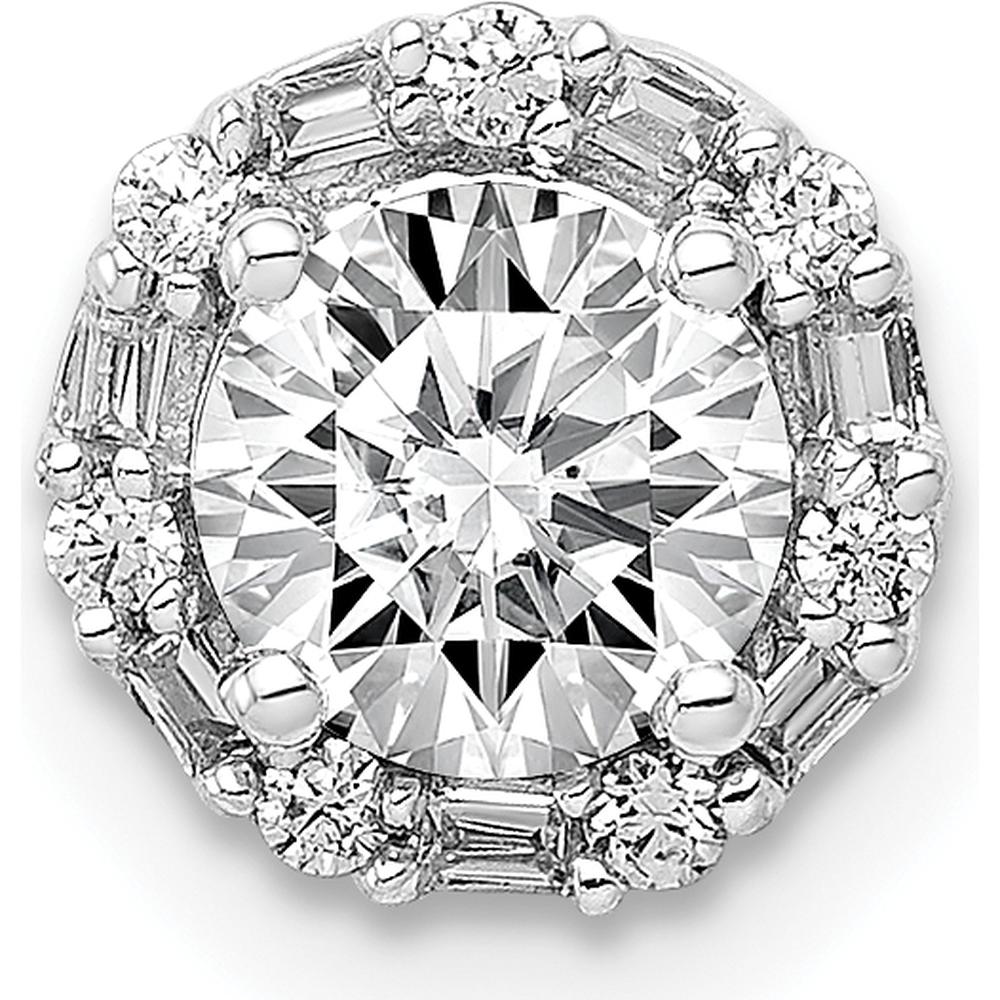 14K White Gold Halo Diamond Pendant with Round and Baguette Diamonds - 0.50 Carat Total Diamond Weight by Monteluci Fine Jewelry