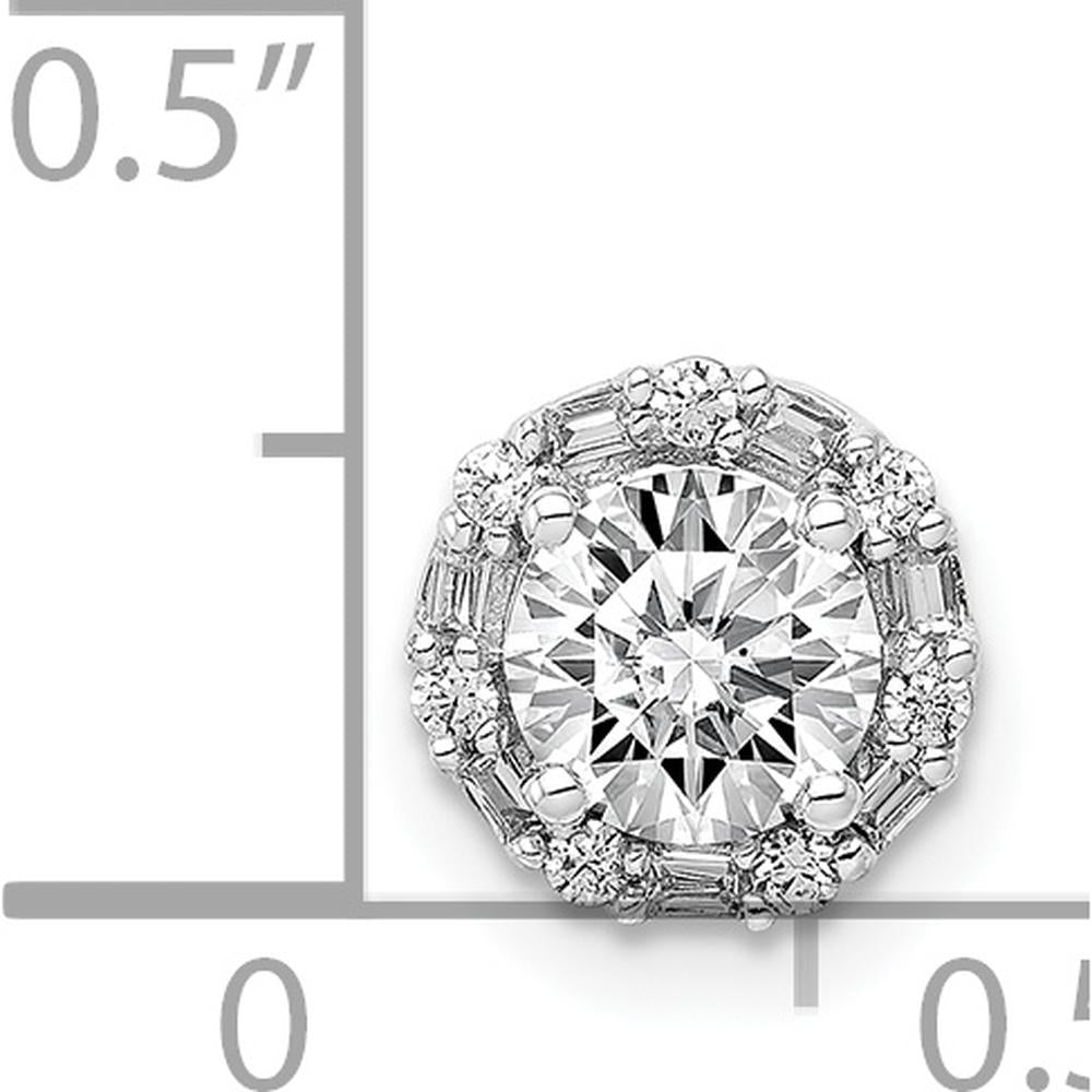 14K White Gold Halo Diamond Pendant with Round and Baguette Diamonds - 0.50 Carat Total Diamond Weight by Monteluci Fine Jewelry