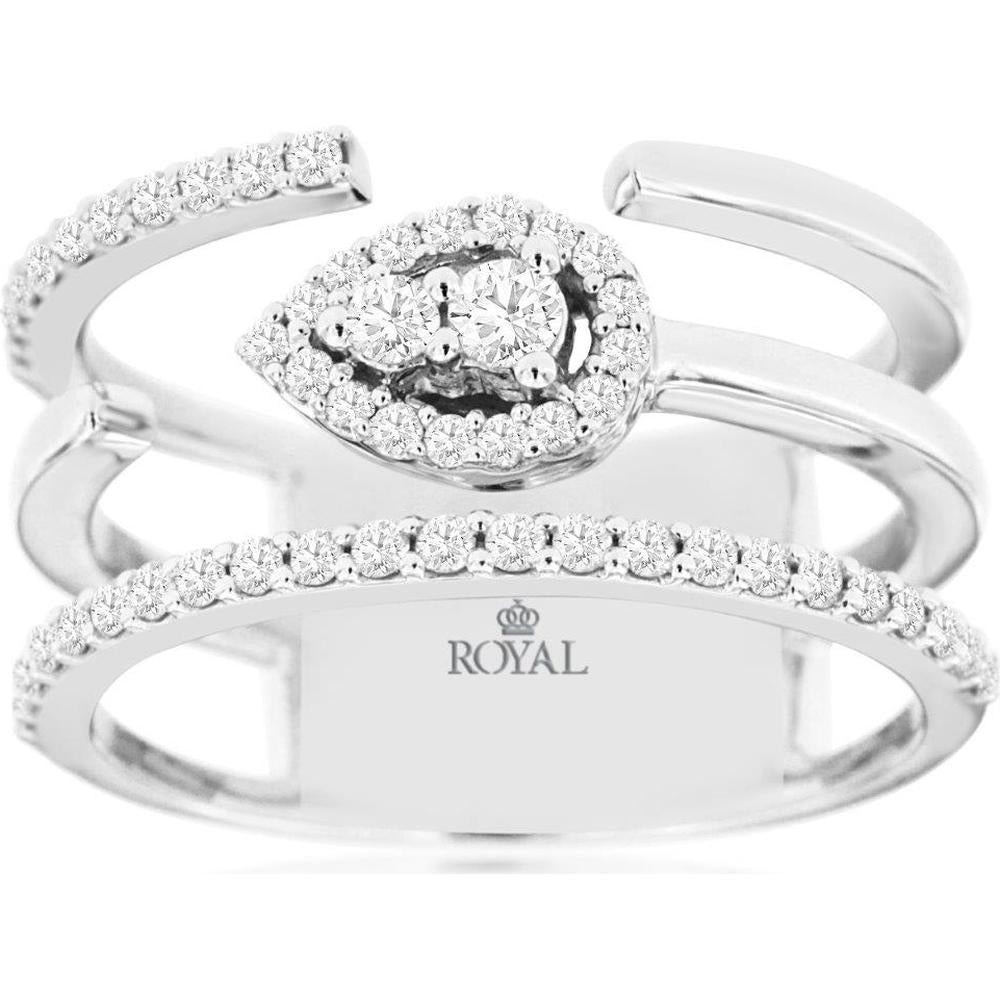 14K White Gold Halo Diamond Ring with Pear-Shaped Center Diamond - 0.45 Carats Total Diamond Weight