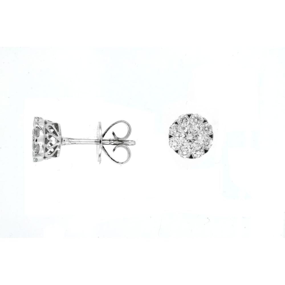14K White Gold Halo Diamond Stud Earrings with Round Brilliant Cut Stones - 0.58 Carat Total Diamond Weight - Royal Jewelry