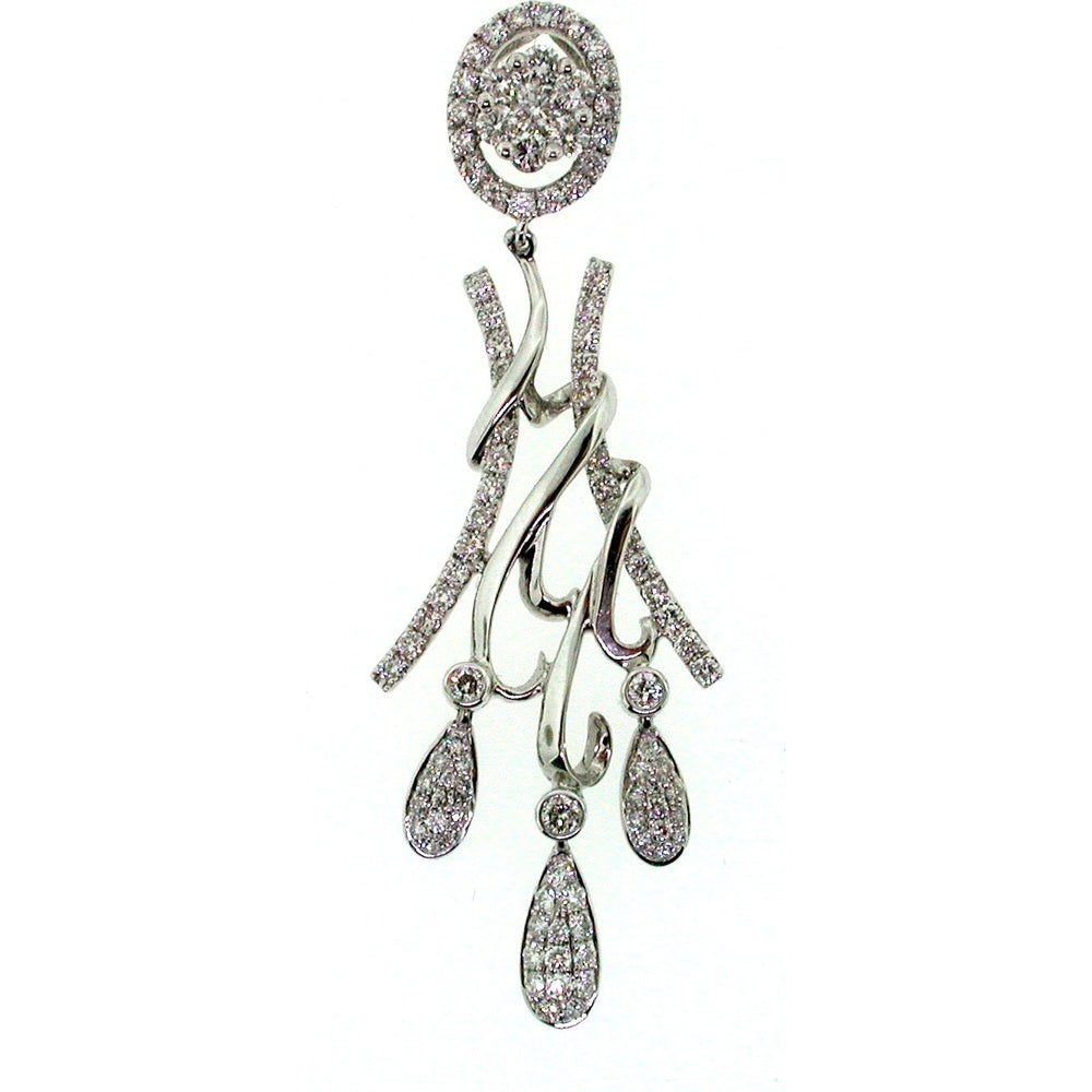 14K White Gold Halo Drop Pendant with Round Diamond Cluster and Teardrop Diamond Accents - 1.11 Carat Total Diamond Weight by Auriventus