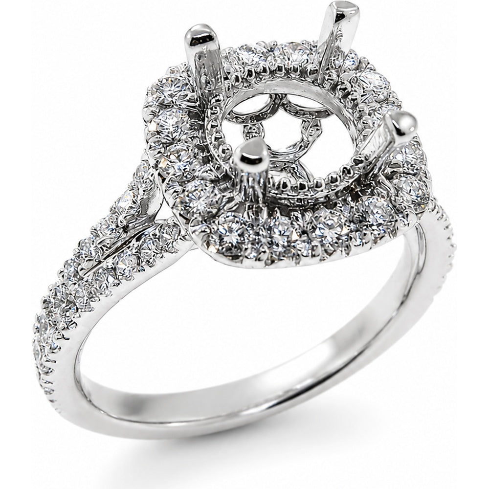 14K White Gold Halo Engagement Ring Semi-Mount with Round Diamond Accents - 0.96 Carat Total Diamond Weight by Auriventus