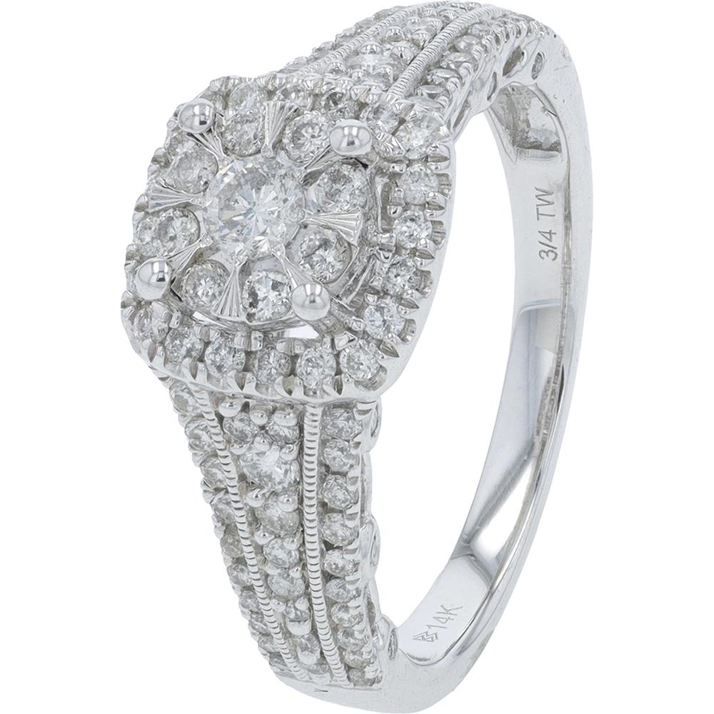 14K White Gold Halo Engagement Ring with 0.75 Carat Total Diamond Weight