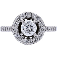 14K White Gold Halo Engagement Ring with 0.80 Carat Round Diamond Center and 1.35 Carat Total Diamond Weight