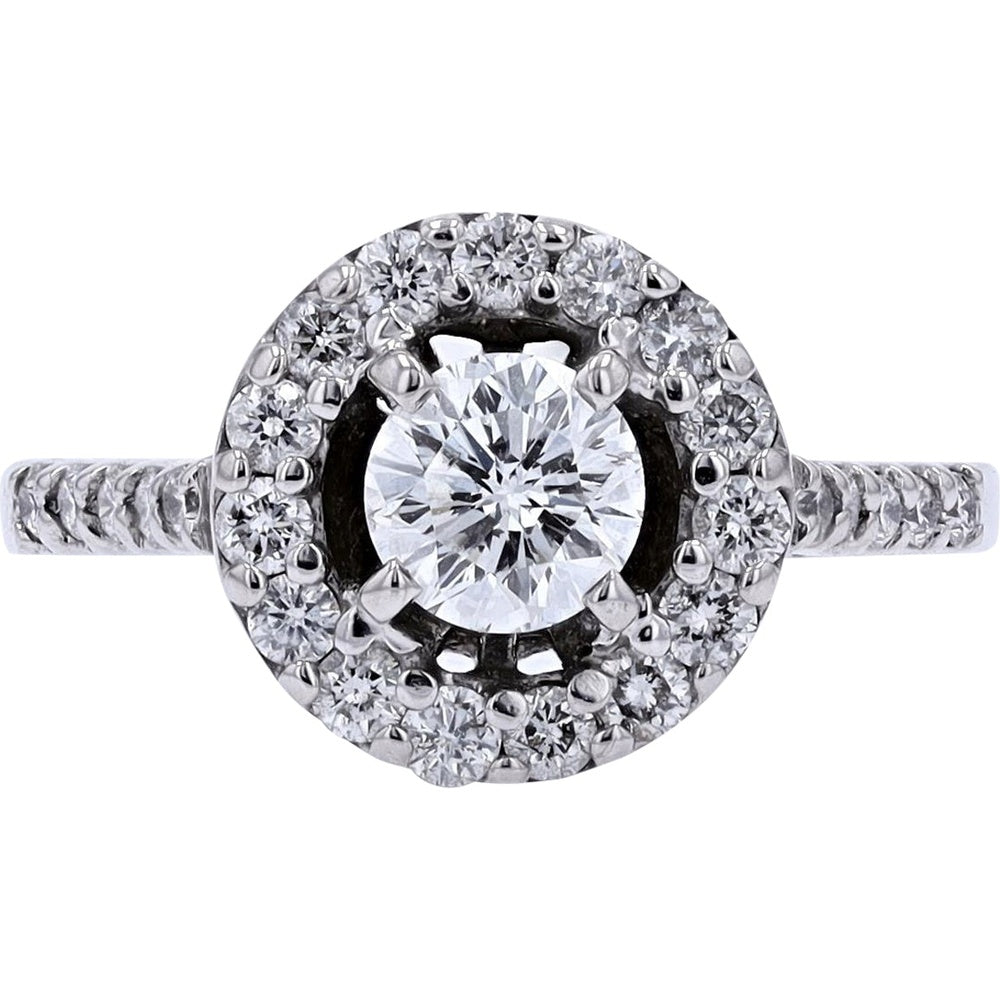 14K White Gold Halo Engagement Ring with 0.80 Carat Round Diamond Center and 1.35 Carat Total Diamond Weight
