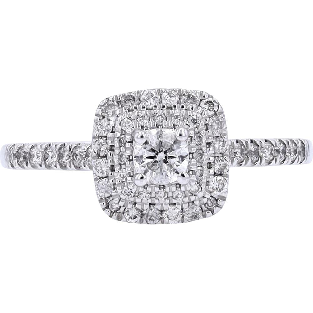 14K White Gold Halo Engagement Ring with 1/2 Carat Total Diamond Weight