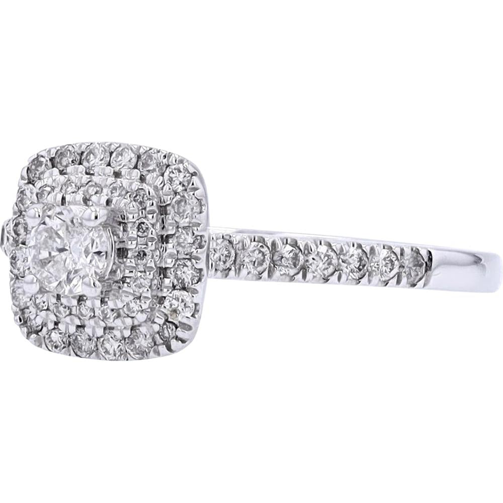 14K White Gold Halo Engagement Ring with 1/2 Carat Total Diamond Weight
