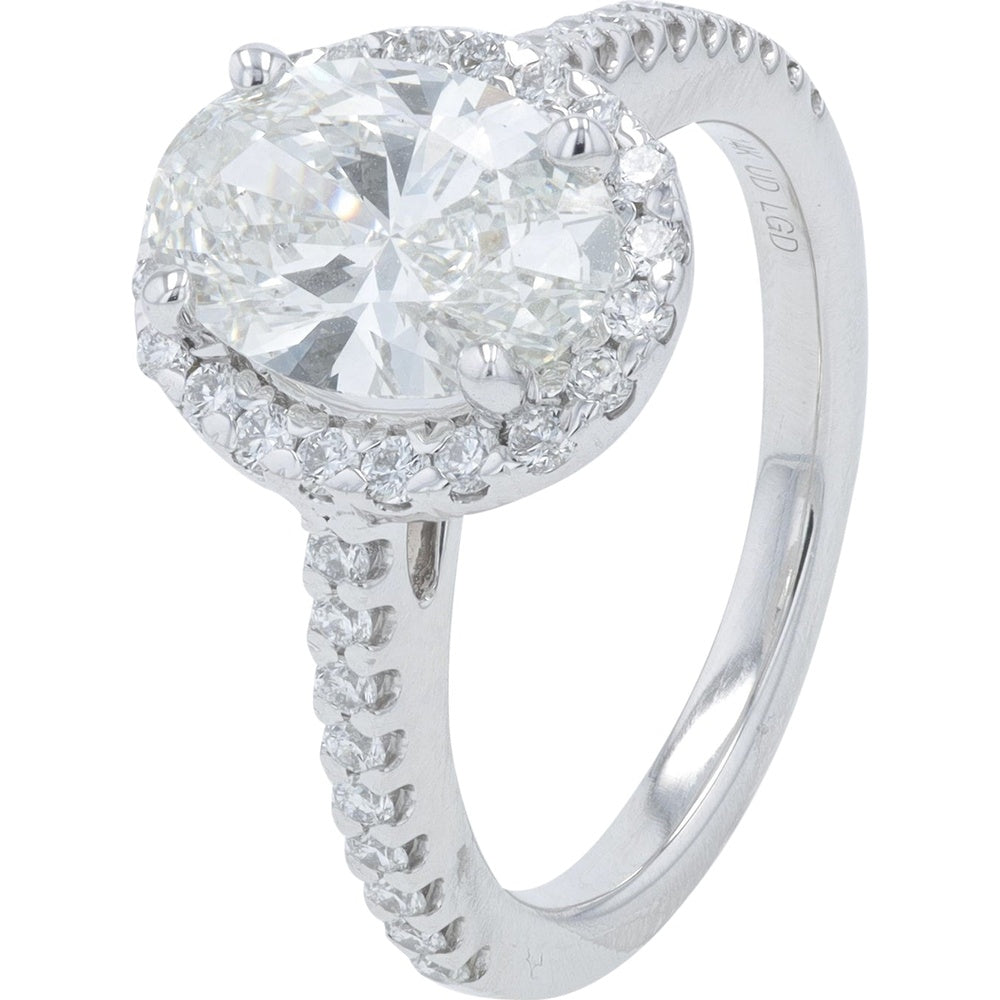 14K White Gold Halo Engagement Ring with 2.00 Carat Oval Cut Lab Grown Diamond and Accent Diamonds - 2.50 Carat Total Diamond Weight