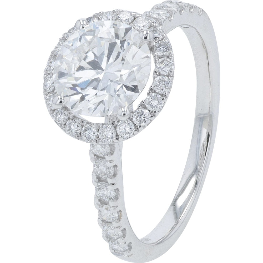 14K White Gold Halo Engagement Ring with 2.00 Carat Total Weight Lab Grown Round Diamonds - E/F Color, VS1/VS2 Clarity