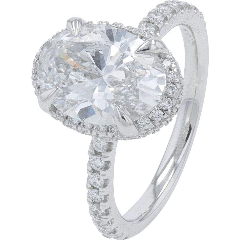 14K White Gold Halo Engagement Ring with 3.50 Carat Total Weight Lab Grown Diamonds - E/F Color and VS1/VS2 Clarity, IGI Certified