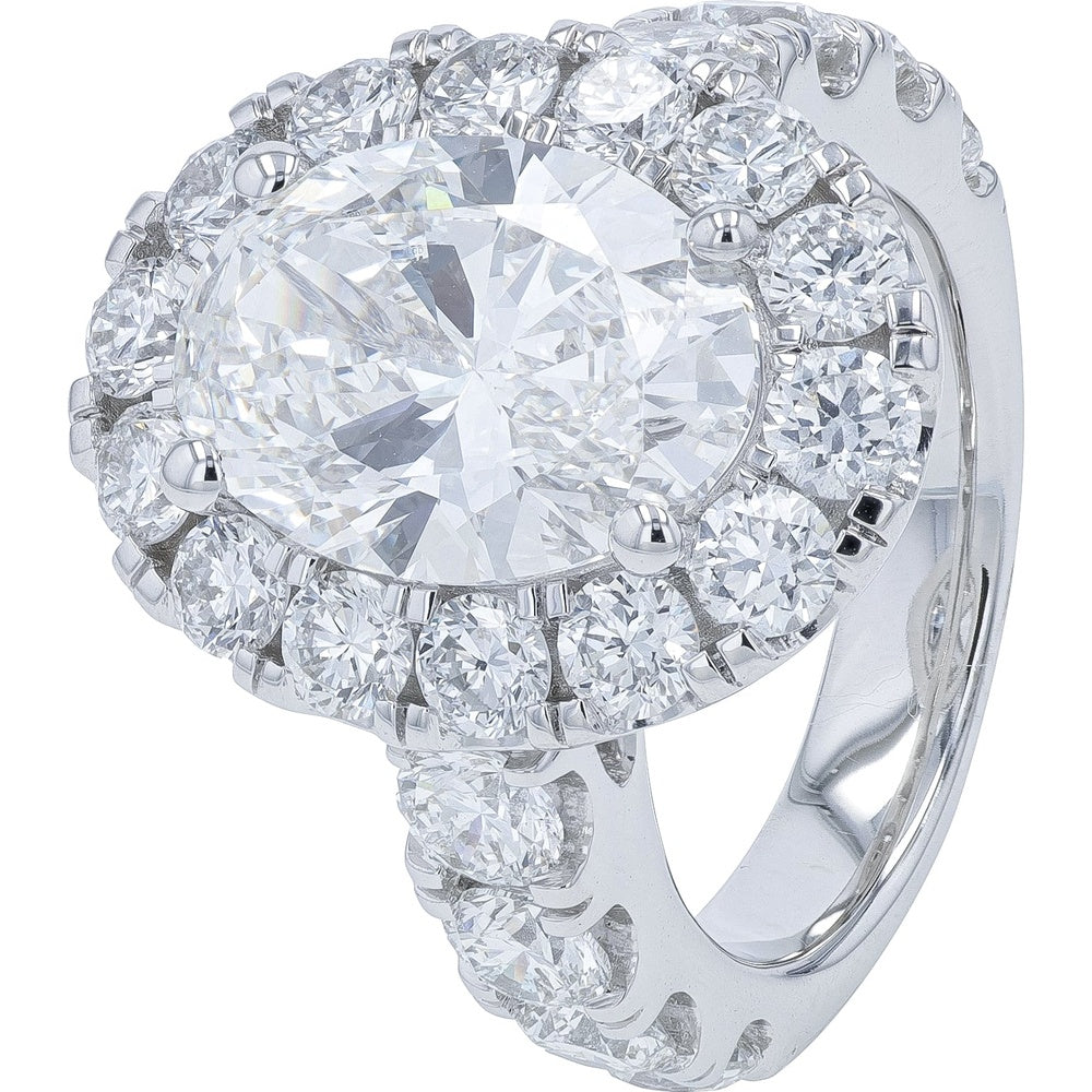 14K White Gold Halo Engagement Ring with 5.00 Carat Oval Lab Grown Center Diamond and 8.75 Carat Total Diamond Weight