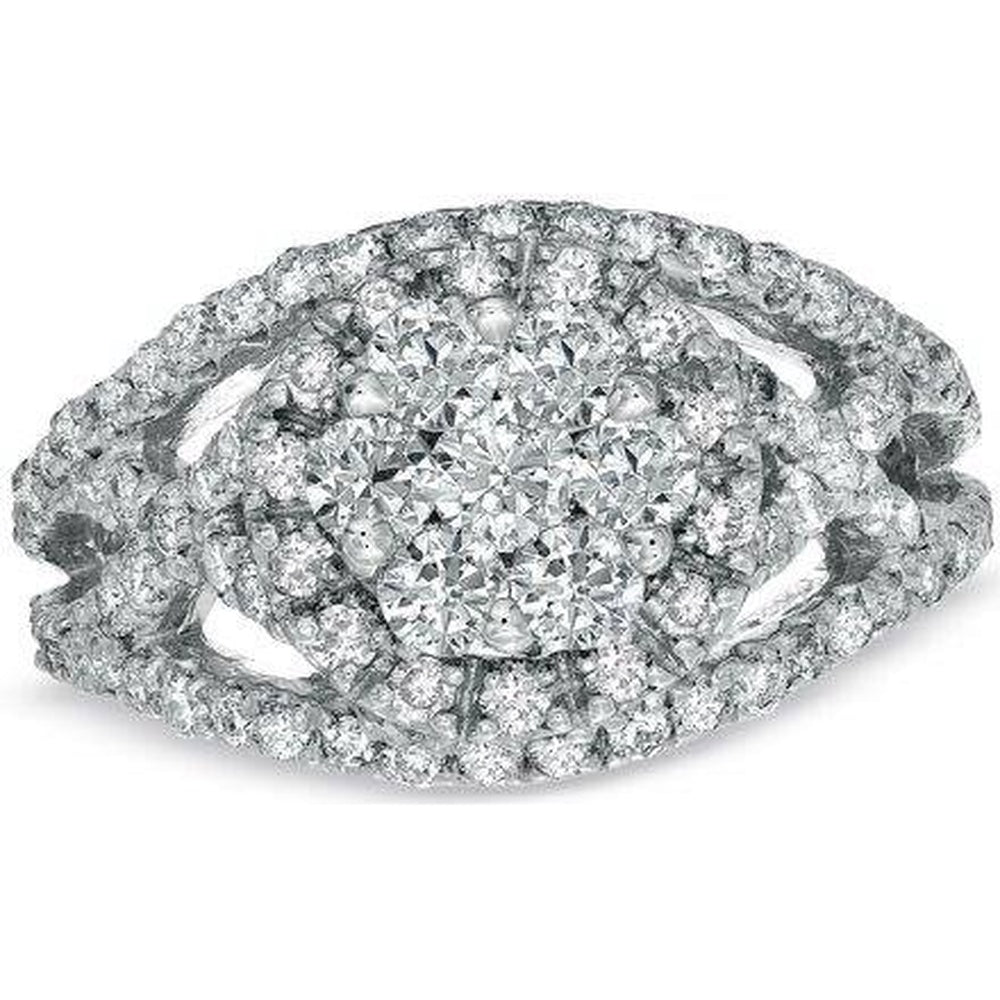 14K White Gold Halo Engagement Ring with Cluster Set Round Diamonds - 1.66 Carat Total Diamond Weight by Auriventus