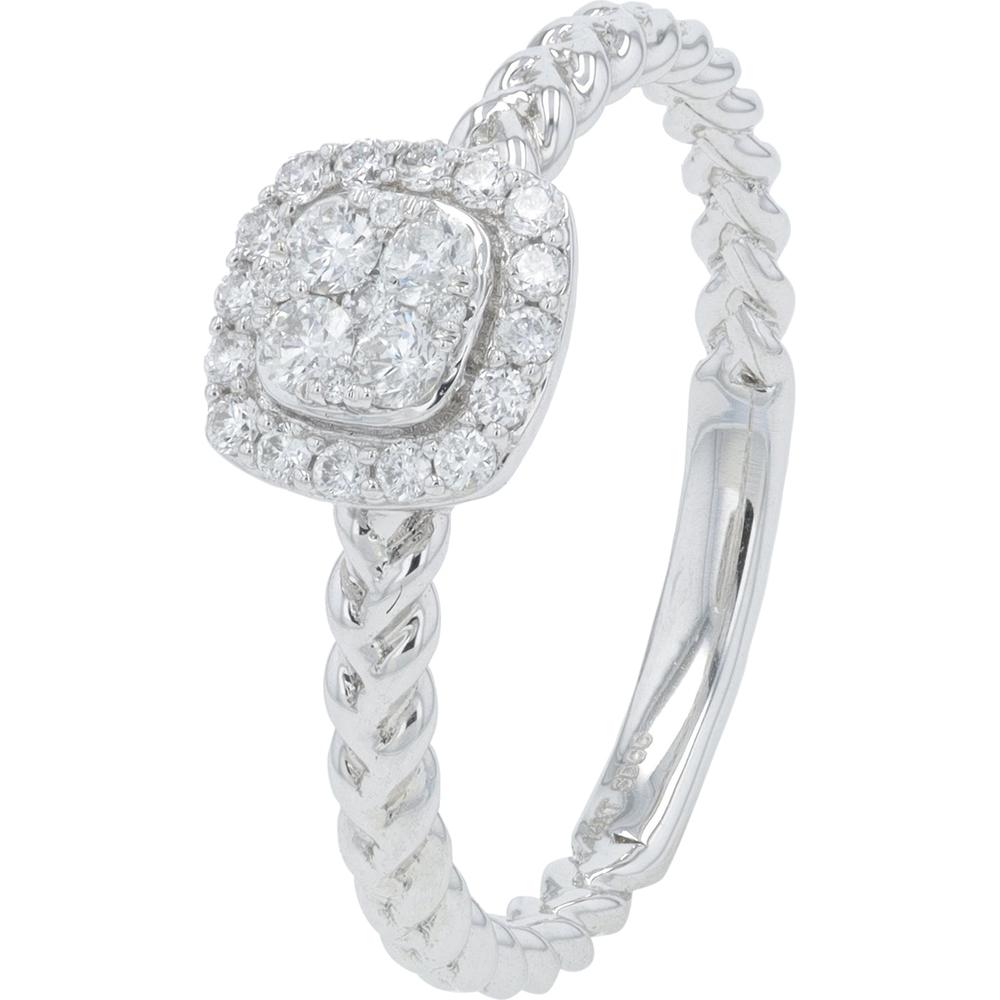 14K White Gold Halo Engagement Ring with Cushion Cut Diamond - .25 Carat Total Diamond Weight