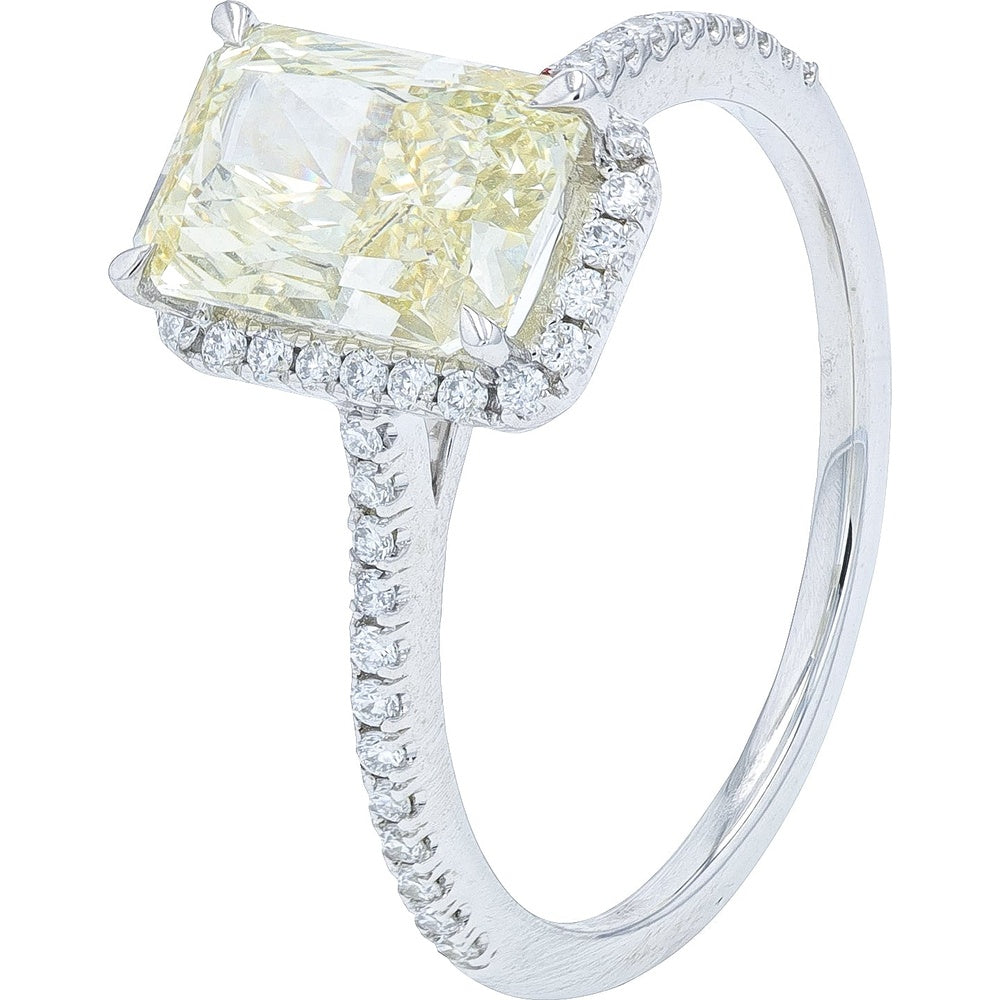 14K White Gold Halo Engagement Ring with Fancy Intense Yellow Lab Grown Diamond and Pavé Band - 2.25 Carat Total Diamond Weight