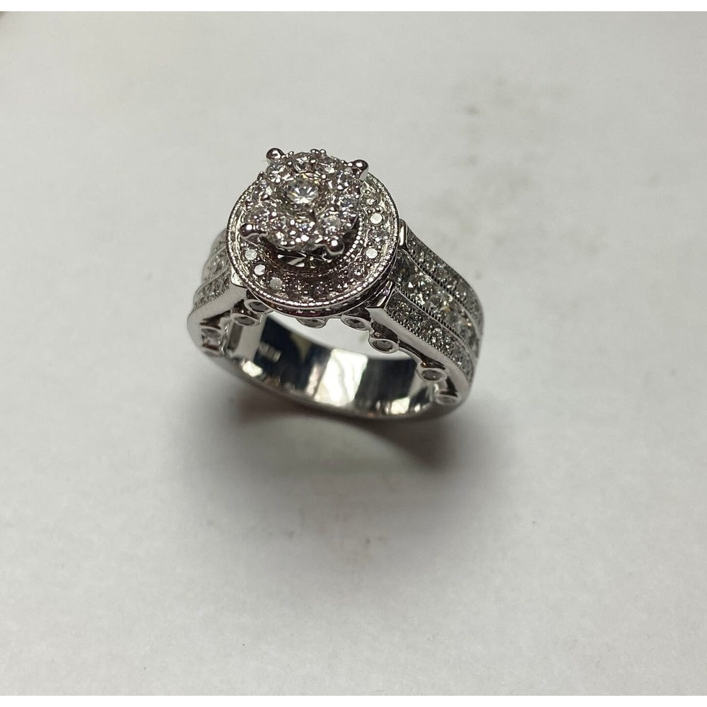 14K White Gold Halo Engagement Ring with Milgrain Detail and Round Diamonds - 2.19 Carat Total Diamond Weight by Auriventus