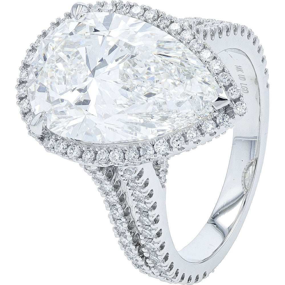 14K White Gold Halo Engagement Ring with Pear-Shaped Lab Grown Diamond - 8.50 Carat Total Diamond Weight