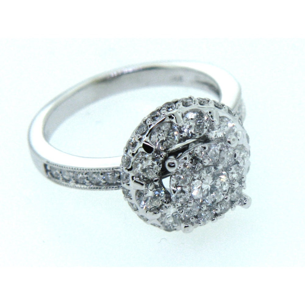 14K White Gold Halo Engagement Ring with Round Brilliant Cluster Diamonds and Milgrain Detail - 1.75 Carat Total Diamond Weight by Auriventus