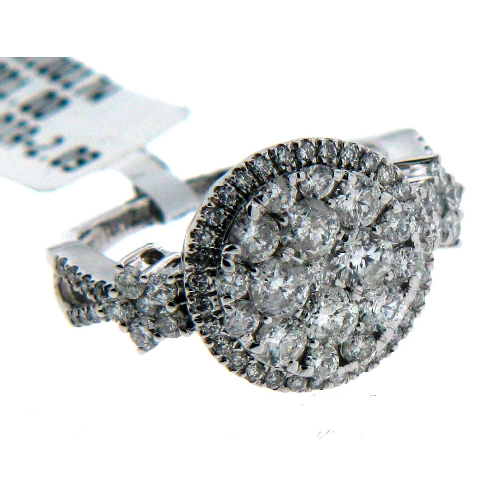 14K White Gold Halo Fashion Ring with Round Diamond Cluster and Pavé Band - 2.09 Carat Total Diamond Weight by Auriventus