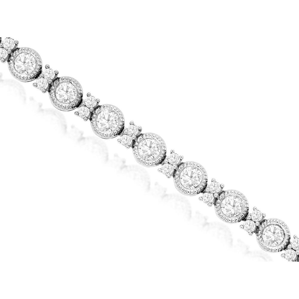 14K White Gold Halo Link Bracelet with Prong-Set Round Diamonds and Milgrain Detailing - 4.00 Carat Total Diamond Weight - Royal Jewelry