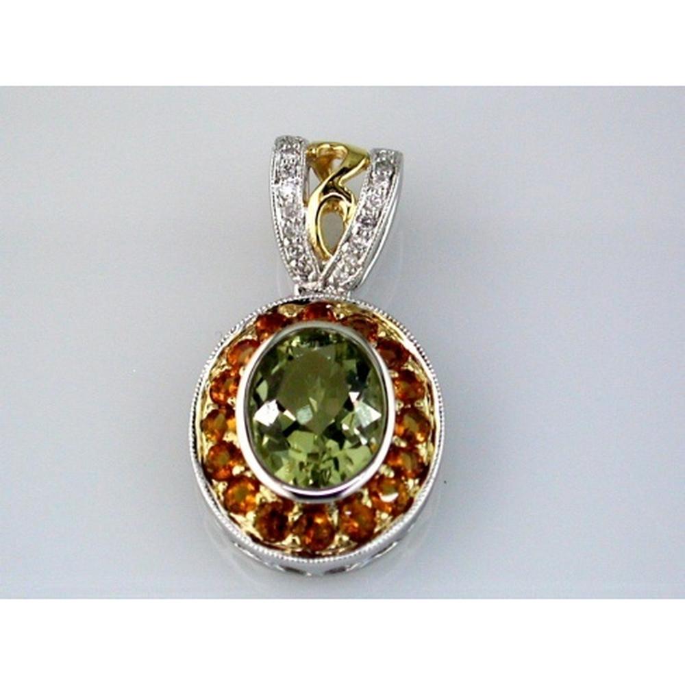14K White Gold Halo Pendant Necklace with 1.70 Carat Cushion Cut Lemon Quartz, Round Citrine Halo, and Diamond Accented Bail - Royal Jewelry
