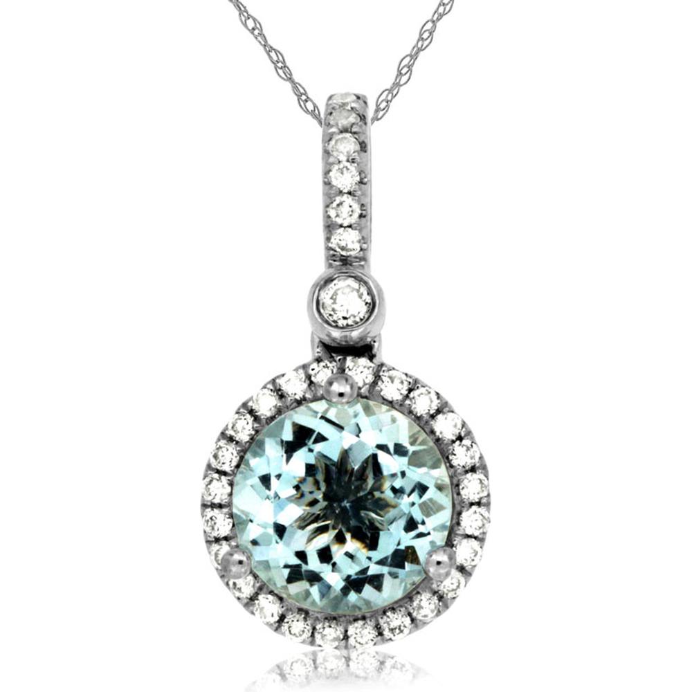 14K White Gold Halo Pendant with 1.15 Carat Round Aquamarine and 0.18 Carat Round Diamonds - Royal Jewelry