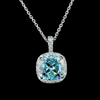 14K White Gold Halo Pendant with 2.74 Carat Cushion Modified Cut Fancy Vivid Blue Lab Diamond and 0.21 Carat Brilliant Cut Diamond Accents - IGI Certified - Covaloro Fine Jewelry