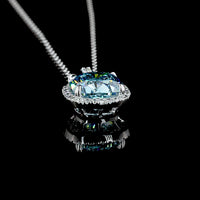 14K White Gold Halo Pendant with 2.74 Carat Cushion Modified Cut Fancy Vivid Blue Lab Diamond and 0.21 Carat Brilliant Cut Diamond Accents - IGI Certified - Covaloro Fine Jewelry