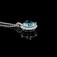 14K White Gold Halo Pendant with 3.09 Carat Fancy Vivid Blue Lab Grown Diamond and 0.30 Carat White Diamond Accents - Total 3.39 Carats - Covaloro Fine Jewelry