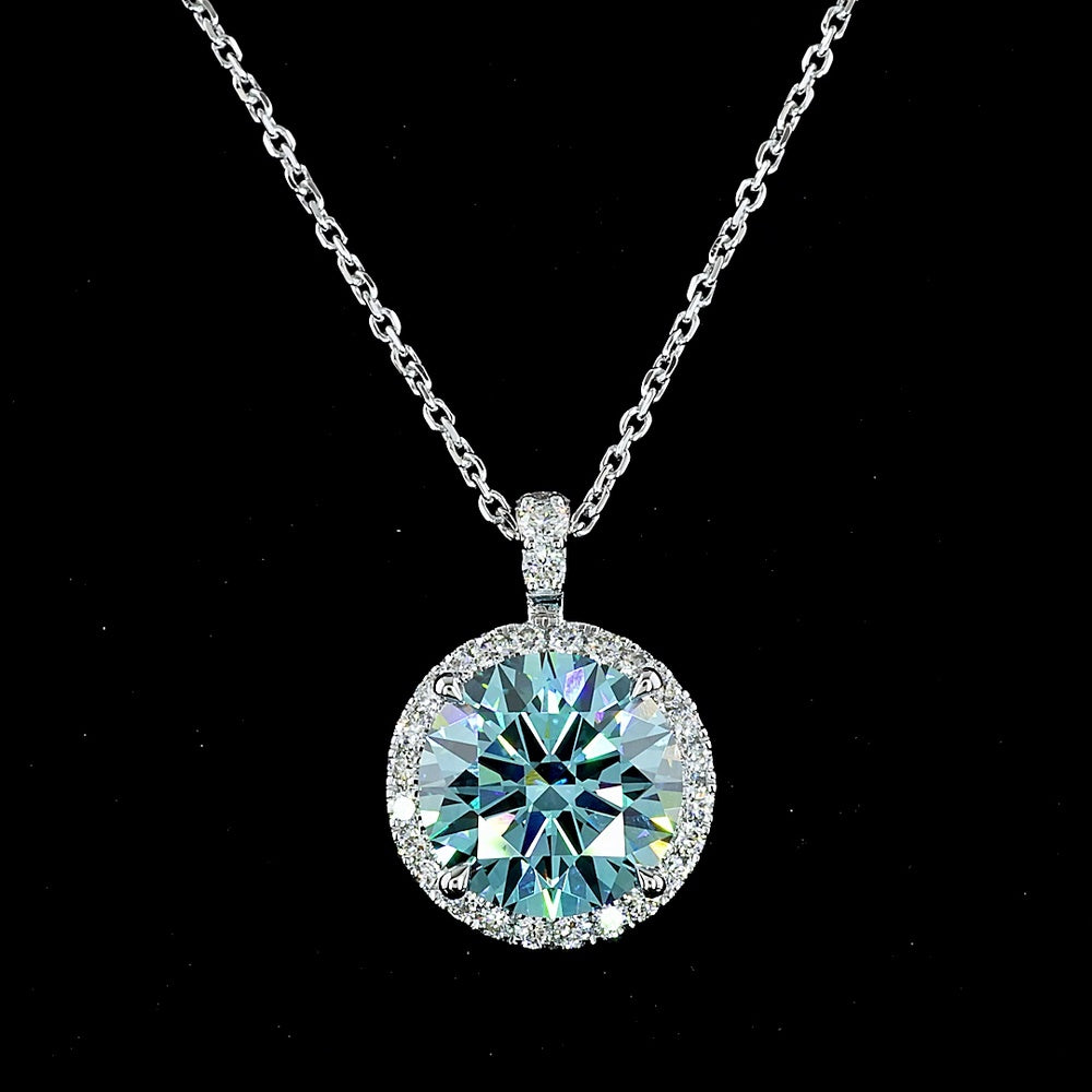 14K White Gold Halo Pendant with 3.09 Carat Fancy Vivid Blue Lab Grown Diamond and 0.30 Carat White Diamond Accents - Total 3.39 Carats - Covaloro Fine Jewelry