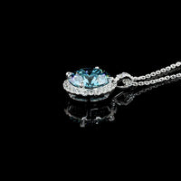 14K White Gold Halo Pendant with 3.09 Carat Fancy Vivid Blue Lab Grown Diamond and 0.30 Carat White Diamond Accents - Total 3.39 Carats - Covaloro Fine Jewelry