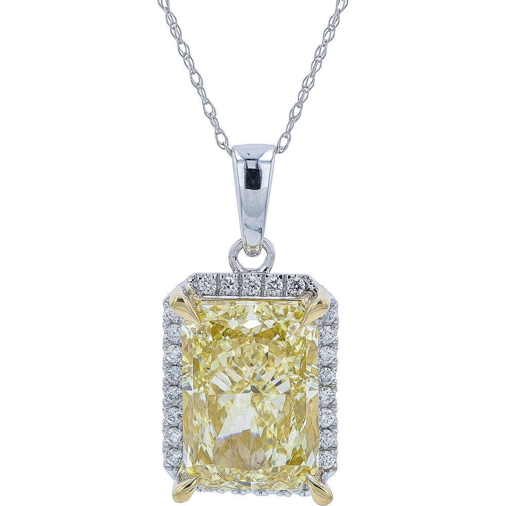 14K White Gold Halo Pendant with 5.75-Carat Radiant-Cut Yellow Lab-Grown Diamond and White Diamond Accents - 6.00 Carat Total Diamond Weight