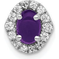 14K White Gold Halo Pendant with 6x4mm Oval Amethyst and Round Diamonds - 0.73 Carat Total Amethyst Weight, 0.036 Carat Total Diamond Weight by Monteluci Fine Jewelry