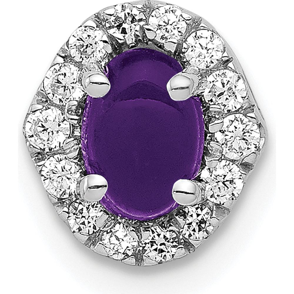 14K White Gold Halo Pendant with 6x4mm Oval Amethyst and Round Diamonds - 0.73 Carat Total Amethyst Weight, 0.036 Carat Total Diamond Weight by Monteluci Fine Jewelry