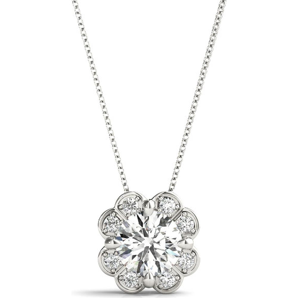 14K White Gold Halo Pendant with Lab-Grown Diamonds - 0.067 Carat Total Weight by Robinson's Jewelers